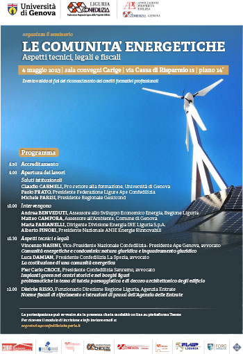 Locandina seminario Comunità Energetiche Ape Confedilizia Genova Provincia