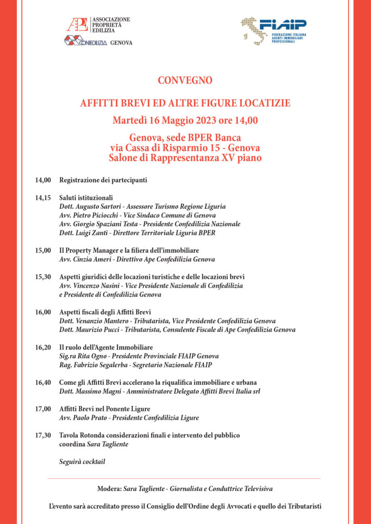 Convegno 16 maggio Affitti brevi ed altre figure locatizie