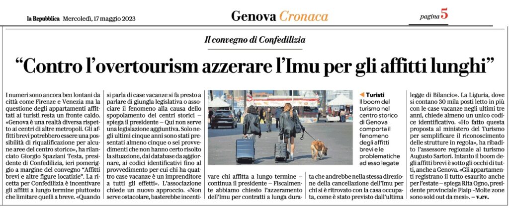 La Repubblica articolo 17maggio2023 overturism affitti lunghi