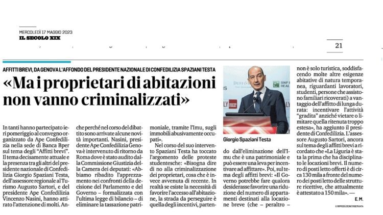 il secolo xix spaziani testa convegno affitti brevi Genova Confedilizia
