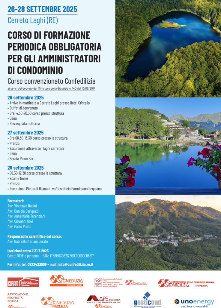 Locandina Corso di Formazione per amministratori Cerreto Laghi ideato Coram APE Confedilizia Genova e Provincia